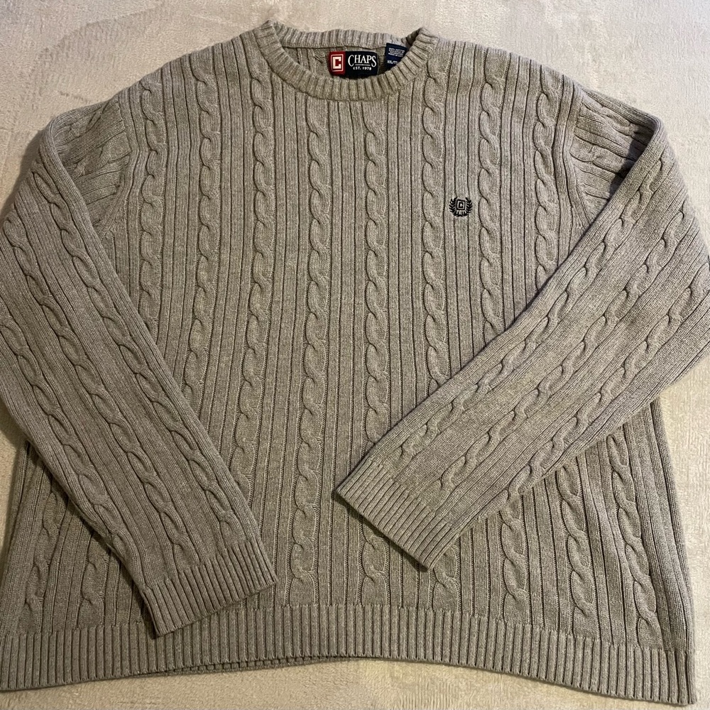 Chaps Ralph Lauren Crewneck Sweater Mens XXL 2XL Cable Knit Gray